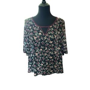 Xhilaration shirt/blouse xxl, shear 3/4 sleeve, blue, purple, teal floral print